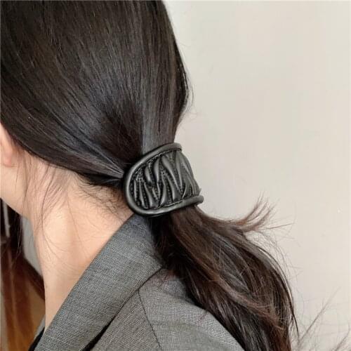 Women Fashion Leather U-shaped Hairpins Lady Vintage Plaid Ponytail Hair Clip