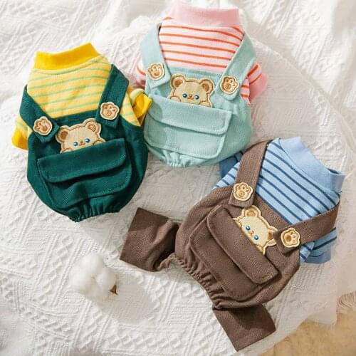 Winter Striped Overalls Dog Cat Soft Comfortable Sweater Four-Legged Clothes Fashion Cute Hoodie Kitten Puppy Chihuahua Pet Jump