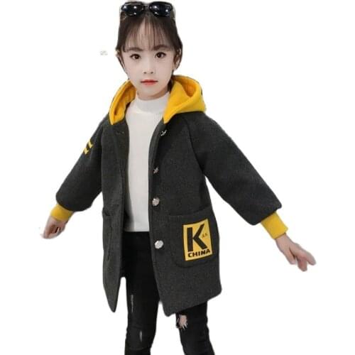 Spring & Autumn Woolen Jacket For Girls New 2021 Korean Version Fashion Thicken Coat Mid-Length Casual Slim Childrens Clothing