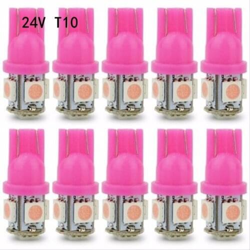 10Pcs Pink T10 W5W 5050 5SMD 168 194 192 DC 24V License Plate Led Bulbs For Car Interior Lights Reading Light Trunk Light Bulb