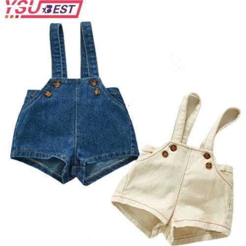 2020 Baby Girl Jumpsuit Cute Sweet Fashion Boys Washed Jeans Kids Denim Romper Buttons Jumpsuits Straps Short Pants Cowboy Blue