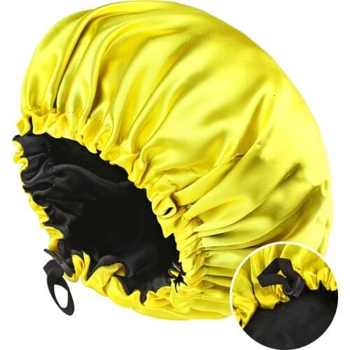 2021 Fashion New Double-sided Satin Night Cap Ladies Fashion Elastic Elastic Band Hair Care Cap Button Shower Cap