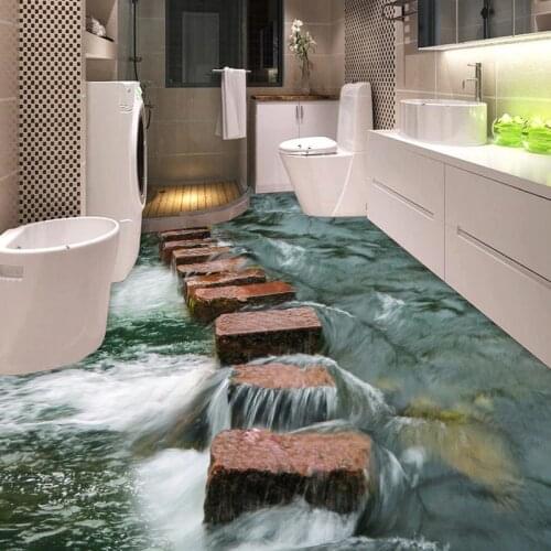 Custom 3D Floor Sticker Vinyl Mural Wallpaper For Walls 3 D River Stones Bathroom Floor Decor Paper PVC Self-adhesive Wallpaper