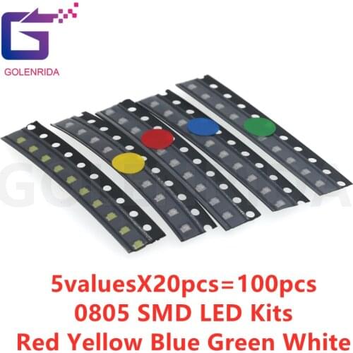 5valuesX20pcs=100pcs 0805 SMD LED Kits Red Yellow Blue Green White 5 colors each 20pcs electronic diy kit