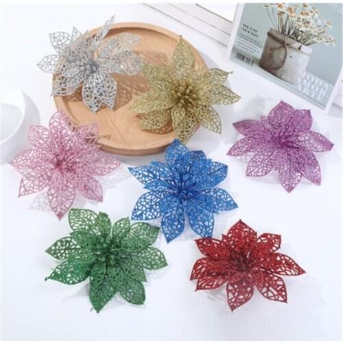 50pcs Merry Christmas Ornaments Christmas Tree Decorations Artificial Flowers for Home Christmas New Year Wedding Party Decor