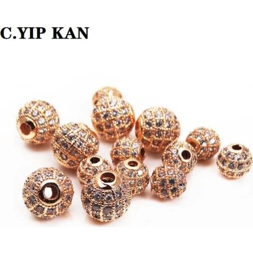 6mm8mm10mm12mm Quality Brass Cubic Zirconia Round Spacer Beads for DIY Jewelry accessories Rose gold plating