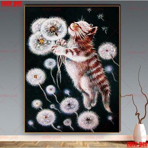 DIY Diamond Painting Dandelion and flying cat 5d puzzle Diamond Embroidery New Arrival Mosaic Handmade rhinestone animal Decor