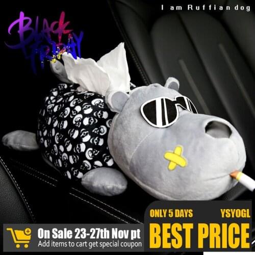 Car Tissue Box Creative Car Accessories For Girls Women Para Autos Plush Husky Cartoon Animals Dog Napkin Armrest box Chair back