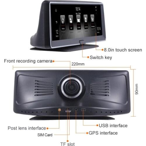 8.0" IPS 4G WIFI Car DVR Camera Android 5.1 Dash Cam Video Recorder GPS Navigation With ADAS Rear View Camera Night Version