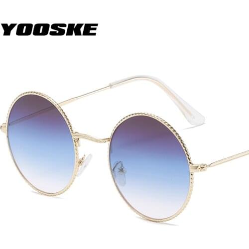 YOOSKE Brand Vintage Round Sunglasses Women Men Luxury Designer Ocean Gradient Sun Glasses Fashion Metal Eyewear for Ladies