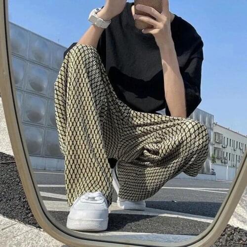 Harajuku tie-dye printed trousers mens wide-leg pants 2021 summer new Hong Kong style retro casual loose couple trousers trend