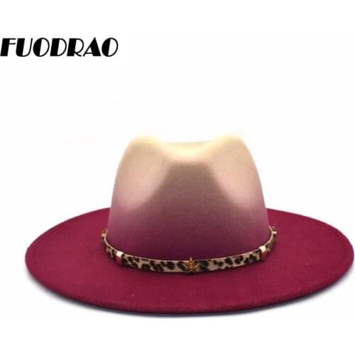 FUODRAO New Tie dye Fedora Hat Women Large Brim Autumn Winter Wool Bowler Hat Lady Panama Vintage Men Jazz Cap Sombrero Cap D15