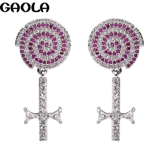 GAOLA Lollipop Shape Trendy AAA Cubic Zirconia Earring Silver Color Dangle Earrings Luxury Jewelry for Woman GLE6771Y