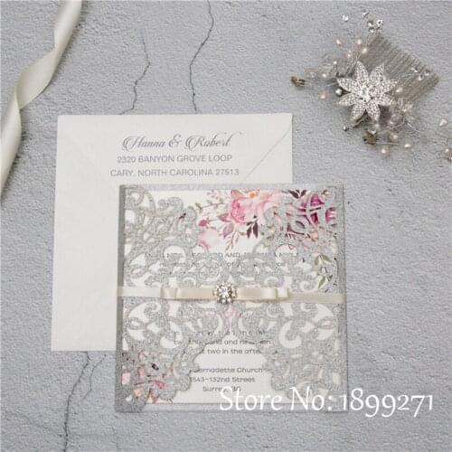 Hot sell 100pcs/set Laser Cut Wedding Invitations Elegant Wedding/noble Invitations Ribbon Invitation Cards With Fast delivery