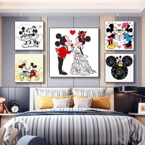 Disney Comics Canvas Paintings Mickey Minnie Cartoon Posters and Anime Prints Wall Art Pictures for Living Room Home Decoration