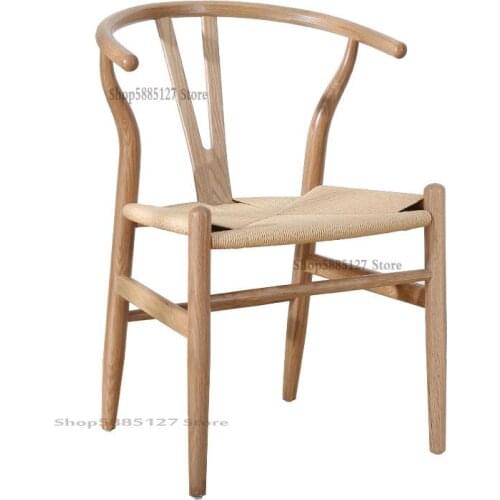 Customized Hotel Armrest Back Wishbone Chair Y Chair Cafe Restaurant Solid Wood Dining Chair Beech Woven Rope Seat Surface Circl