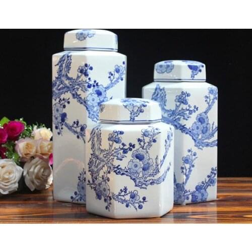 Jingdezhen Ceramics jar Traditional Technology Six Square Plum Blossom Ceramic Storage jar pot Soft Decoration ceramic jar vase