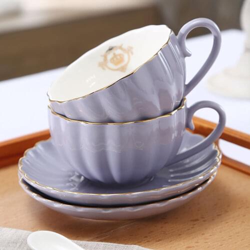 Palace style coffee cups and saucers pumpkin purple Bone China tea cup set Afternoon Tea party tazas espresso cups 200ml