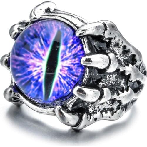 Retro Punk Hip Hop Rock Dragon Claw Evil Eyes Rings Devil Eyeball Snake Animal Male Crystal Finger Ring Jewelry Halloween Gifts