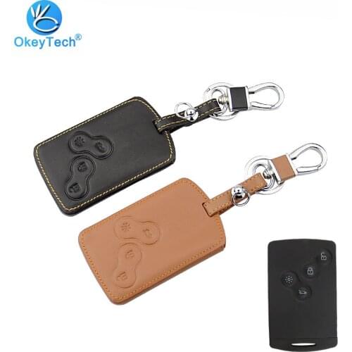 OkeyTech 4 Button Leather Car Key Case Keychain Holder Protector Bag for Renault Clio Scenic Megane Duster Sandero Twingo Koleos