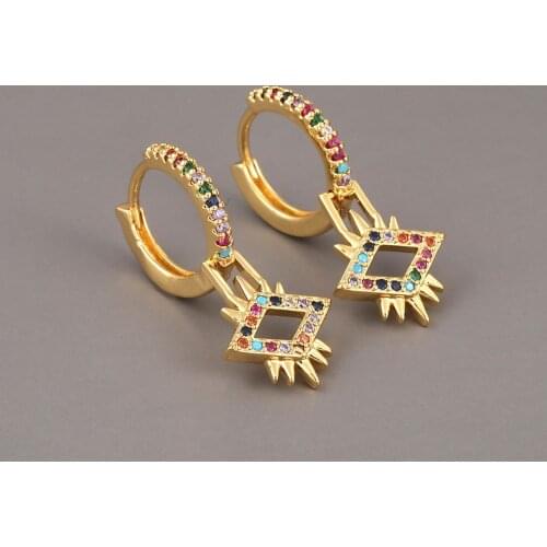 Punk Square Geometric Drop Earrings Dainty Rainbow Crystal Zircon Jewelry For Women Girl Best Birthday Party Gift