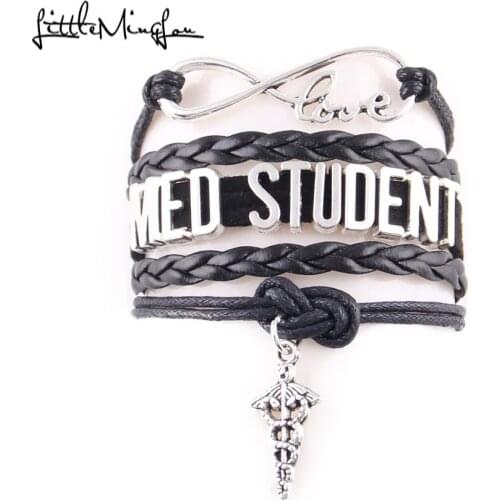 Little MingLou 4 colors Infinity love MED Student Bracelet Medical Charm leather wrap men bracelets & bangles for Women jewelry