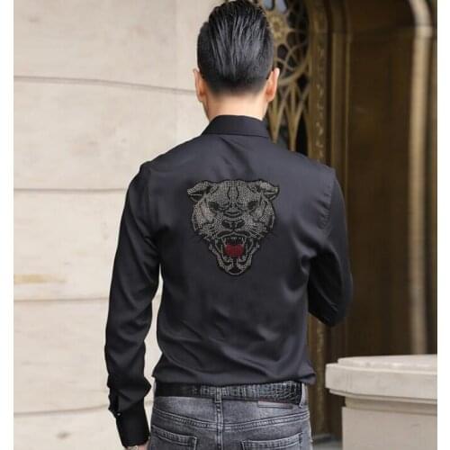 Fashion 2021 new designer Shirts for Man Rhinestone Shirt Premium Slim Fit Long Sleeve two color man Shirts