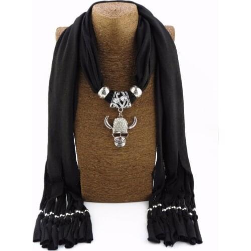 Fashion Trend Polyester Collar Horns skeleton pendant Scarf Ethnic Tassel Jewelry Necklace Alloy Ornaments Women decor Scarves