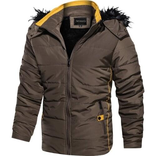 2020 NEW Fashion Autumn Winter Men Thick Casual Jacket Men Fur Collar Warm Hooded Jacket Cotton-Padded Coat Windbreaker C