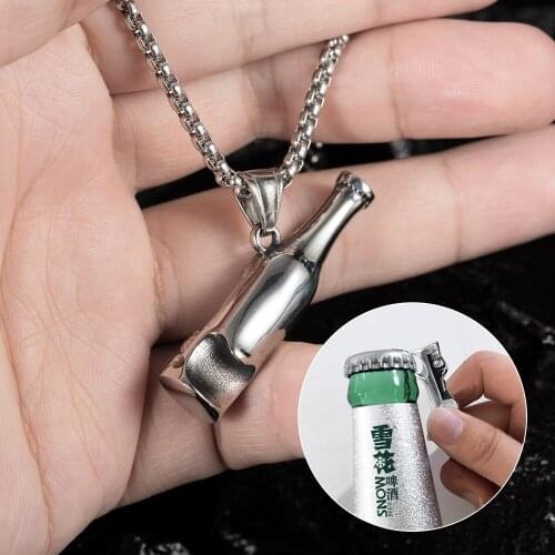 GorGor Necklace Men Stainless Steel Pattern Buddha Statue Wine Bottle Pendant Vintage Minimalist Hipster Accessories TX-1811
