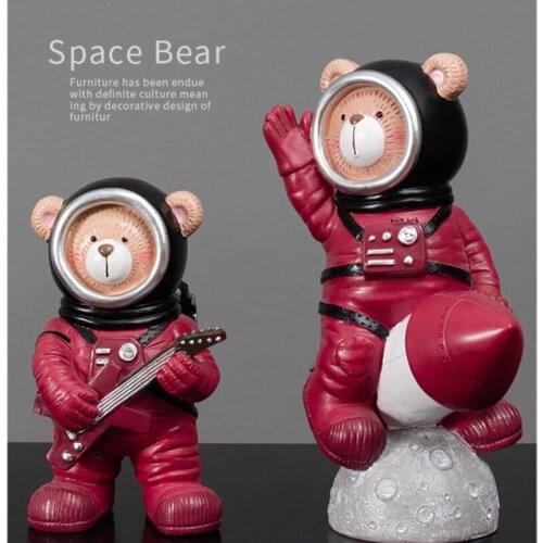 Nordic Astronaut Rocket Art Sculpture Animals Spaceman Cute Space Bear Statues Resin Art&Craft Home Decoration statue R2535
