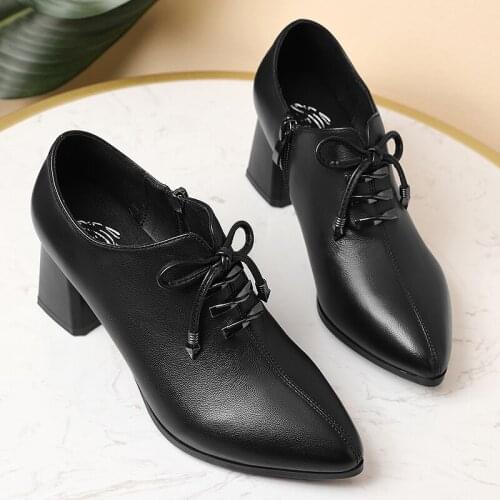 New Fashion Women Pointed Toe Leather Pumps Ladies Casual High Heels Single Dancing Platform shoes