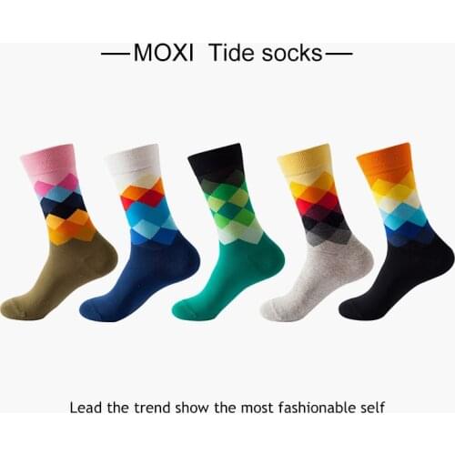 New Products Mens Combed Cotton Printed Socks Multicolor Stitching Cartoon Pattern Skateboard Hip Hop Series Novelty Socks