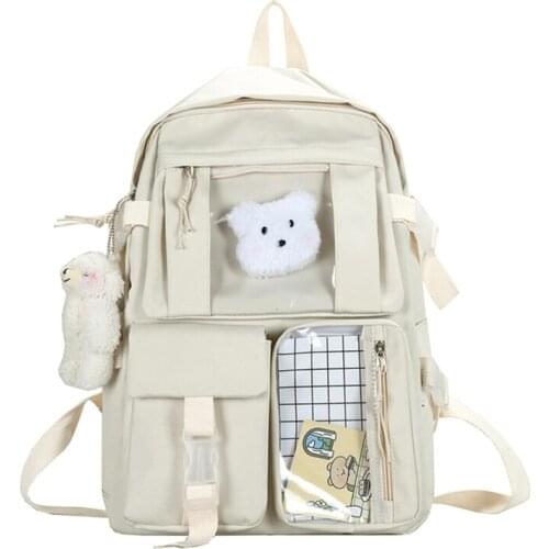 Teenage Girls Solid Color Anti-Theft Backbag Fashion Backpack Pvc Multi-Pocket Women Backpack Female Cute School Bags