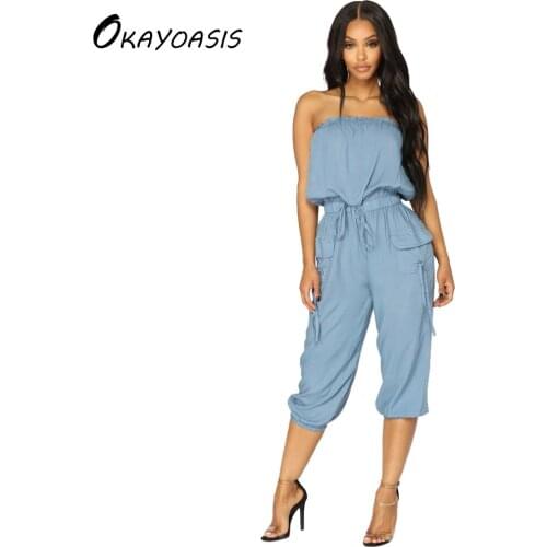 OKAYOASIS Free Shipping Casual Women Ladies Clubwear Strapless Jumpsuit Playsuit Bodycon Party Jumpsuit Rompers