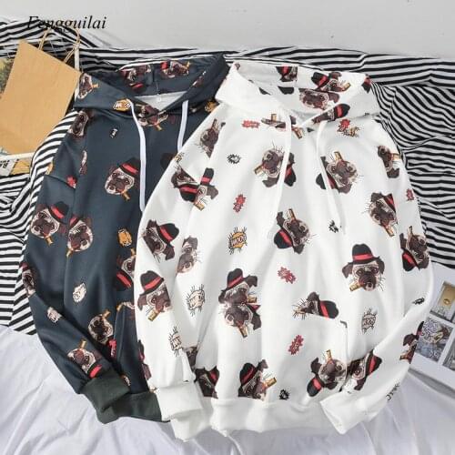 Autumn and Winter Plush Hooded Female Couple Korean Loose Style Student Pullover Men Top