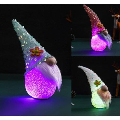 Easter Tomte Gnome Decoration Sequins Plush Doll Swedish with LED Light Ornament N58C