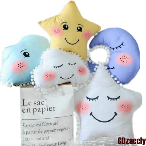 Nuvem Ins Smile Cloud Cotton Pillow Soft Washable Kawaii Stuffed Moon Star Plush Toys For Children Baby Kids Pillow Girl Gift