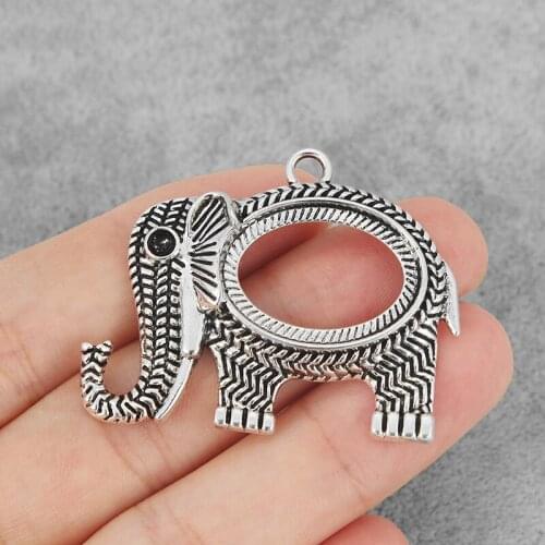 8PCS Antique Large Elephant Ripple Charms Pendants Blank 25x18mm Cameo Cabochon Setting for Necklace Making Jewelry