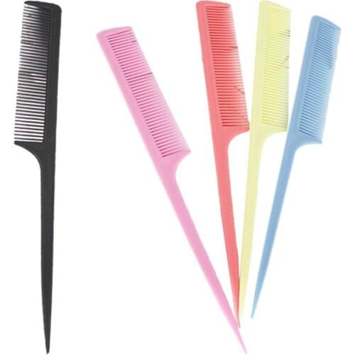 Portable Plastic Rat Tail Hair Comb Fine-Tooth Long Handle Brush Solid Color Cosmetic Hairdresser Makeup Styling Beauty Tool