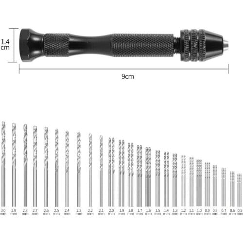 Professional Pin Vise Hand Drill Bits with 48PCS Mini Twist Drill Bits Set for Metal Wood Manual DIY Model Making Rotary Tool