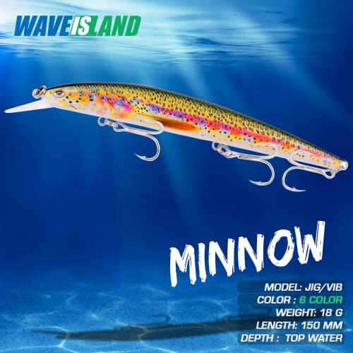 WAVEISLAND Fish Tackle Minnow Fishing Lure 18g Hard Floating BaitsPesca Saltwater Isca Artificial Lures Peche Whopper Sea Bass
