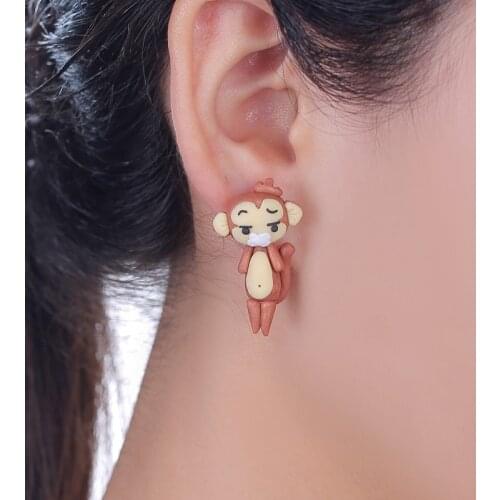 TTPAIAI 30 Handmade Polymer Clay Cute Monkey Earrings For Women Girls Fashion Jewelry Cartoon Animal Stud Earrings Girl Kid Gift