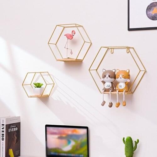 Nordic Hexagonal Iron Wall Mounted Storage Rack Shelving Holder Home Shelf Storage Decoration For Living Room Display Shelves