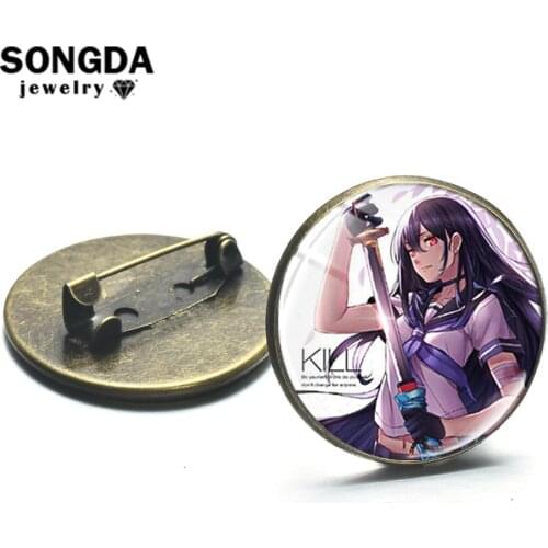 SONGDA Cool Akame ga KILL Brooch Glass Art Picture Round Lapel Pins Cosplay Icons Badges for Clothes Backpack Decorative Jewelry