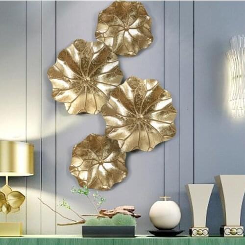 Modern Wrought Iron Lotus Leaf Wall Hanging Crafts Wall Decoration Livingroom Sofa Background Wall Sticker Mural Ornaments Art