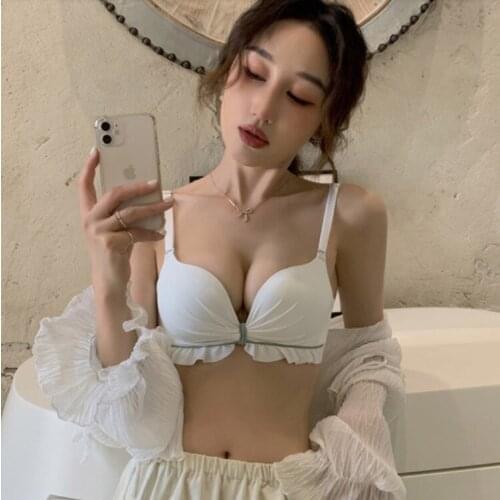 Light Smooth Deep V Lingerie Push Up Brassiere Femme Small Chest Breast Cover Seamless Ruffle Bra Intimate Tops Womens Underwear