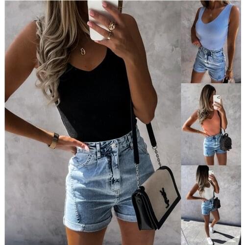 2021 Summer Ribbed Skinny Sleeveless Women Tank Tops V-Neck Basic Casual Female Tanks Solid Slim Sexy New Trend Ladies Clothes