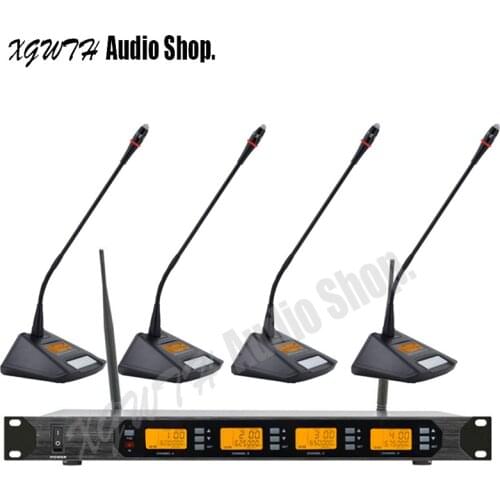 UHF Wireless Microphone System Professional Super Cardioid Condenser Mic with 4 Conference Microphone for Church Speech Company