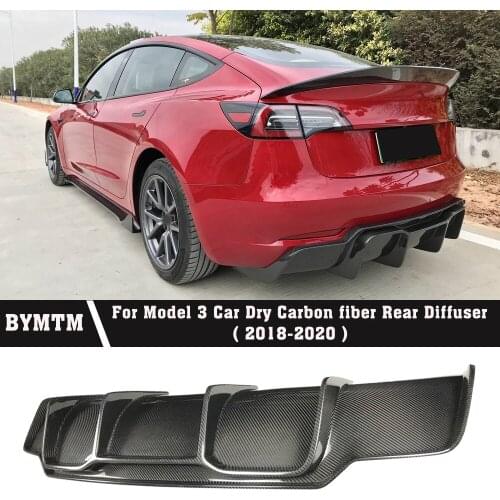 V Style Car accessories Bumper Dry Carbon fiber Rear Diffuser For Tesla Model 3
